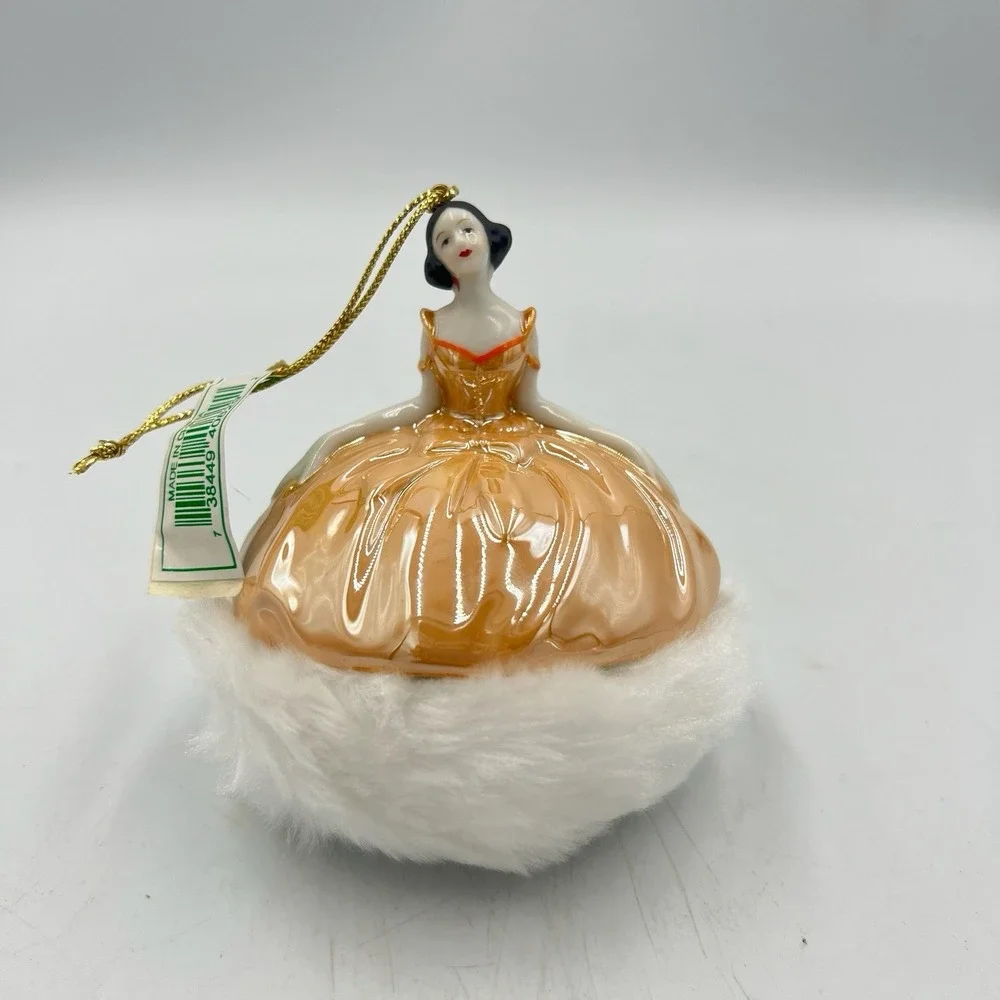 VTG Midwest Cannon Falls Porcelain Ornaments Set of‎ 2 Lady & Harlequin NWT